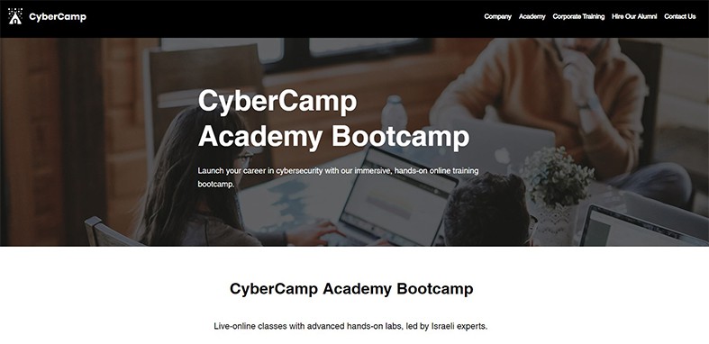 An image featuring CyberCamp bootcamp website screenshot