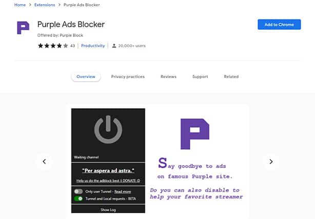An image featuring Purple Ads blocker extension