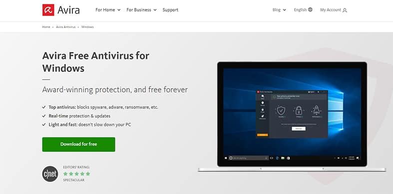 An image featuring avira free antivirus website