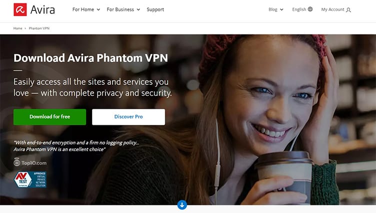 An image featuring Avira Phantom VPN website screenshot