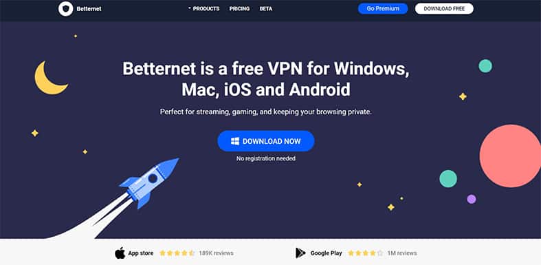 An image featuring Betternet VPN homepage