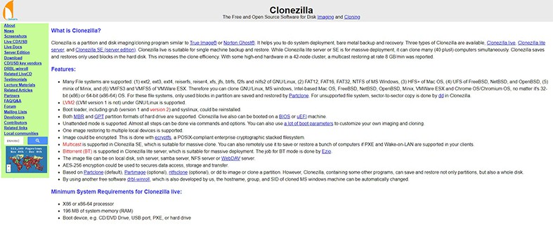 An image featuring Clonezilla website