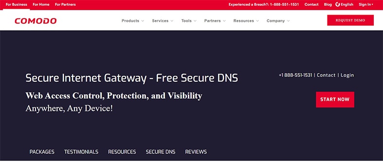 An image featuring Comodo Secure DNS website screenshot