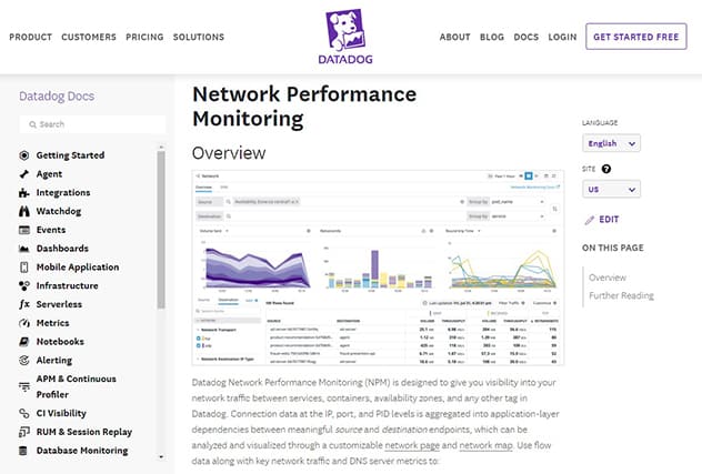 An image featuring Datadog network performance monitoring website