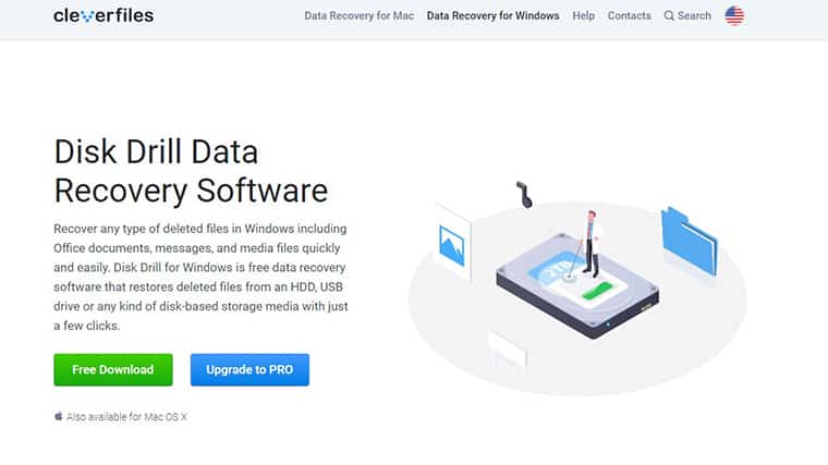 An image featuring the Disk Drill backup software website homepage screenshot