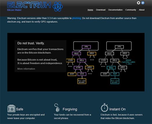 An image featuring Electrum website screenshot