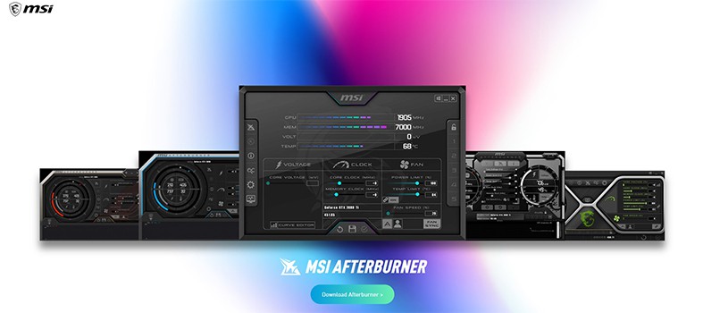 An image featuring MSI Afterburner website homepage screenshot