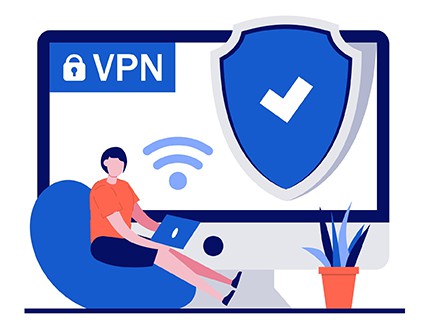 An image featuring a person having secure VPN access on their laptop concept