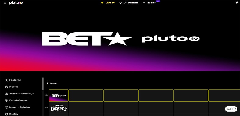 An image featuring PlutoTV website
