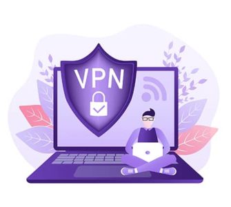 An image featuring a person using a secure VPN connection on his laptop concept