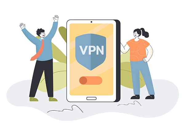 An image featuring two people having secure VPN connection on a mobile phone concept