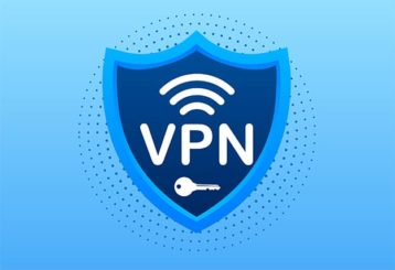 An image featuring a secure VPN logo shield concept