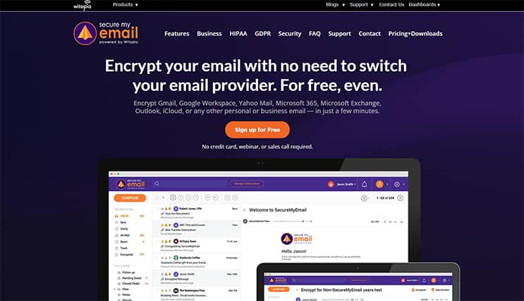 An image featuring SecureMyEmail website homepage
