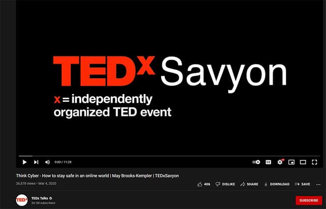 An image featuring Staying Safe in an Online World TEDTalk Youtube screenshot