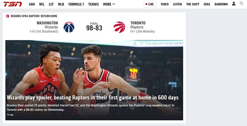 An image featuring the official TSN website