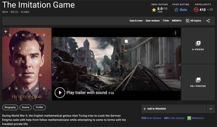 An image featuring The Imitation Game IMDb screenshot