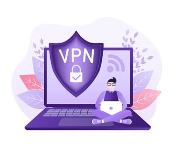 An image featuring a laptop and a person that is using a VPN concept