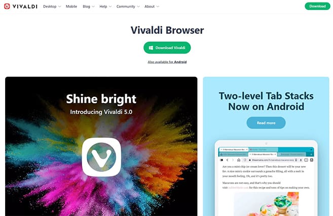An image featuring Vivaldi web browser homepage