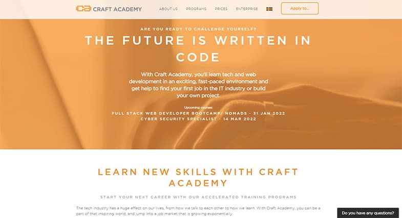 An image featuring Craft Academy bootcamp website screenshot