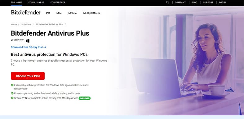 An image featuring Bitdefender antivirus website screenshot