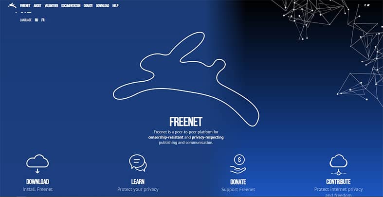 An image featuring Freenet browser homepage