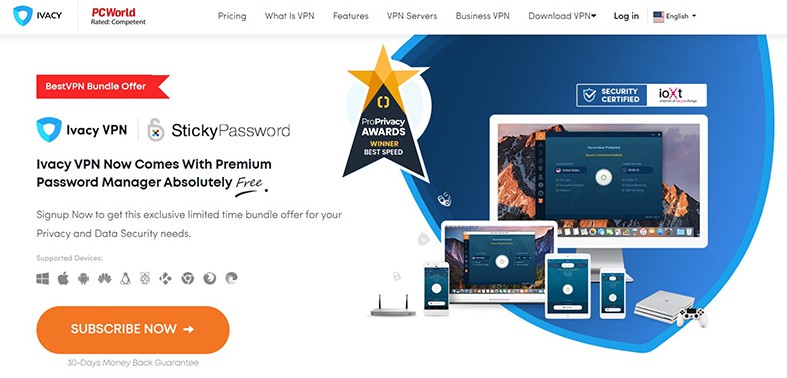 An image featuring Ivacy VPN website homepage screenshot