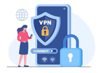 An image featuring a person using their mobile phone while being connected to a VPN connection concept