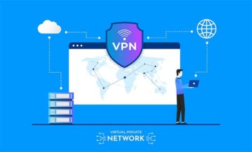 An image featuring a person using a safe and secure VPN service concept