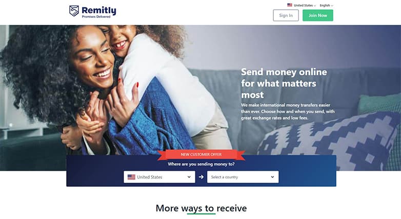 An image featuring Remitly homepage