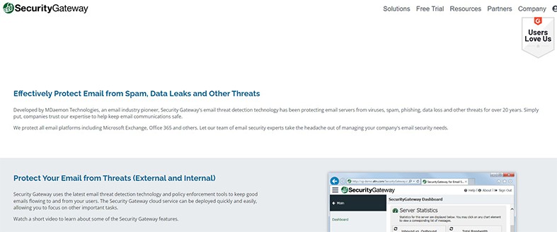An image featuring the Security Gateway website homepage