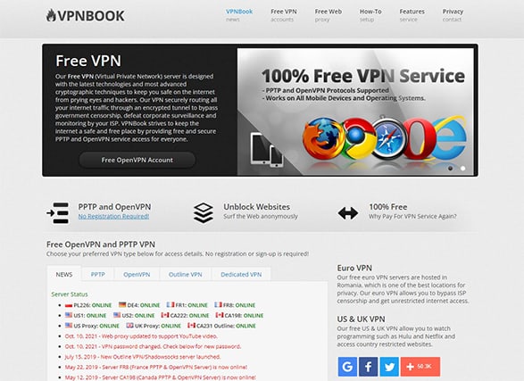 An image featuring VPNBook website screenshot