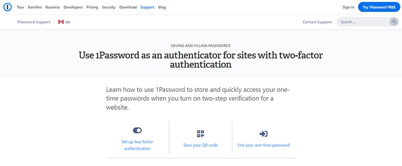 An image featuring the official 1Password Authenticator website screenshot