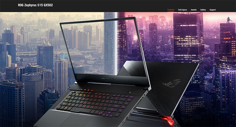 An image featuring ASUS ROG Zephyrus S15 on the official ASUS website screenshot
