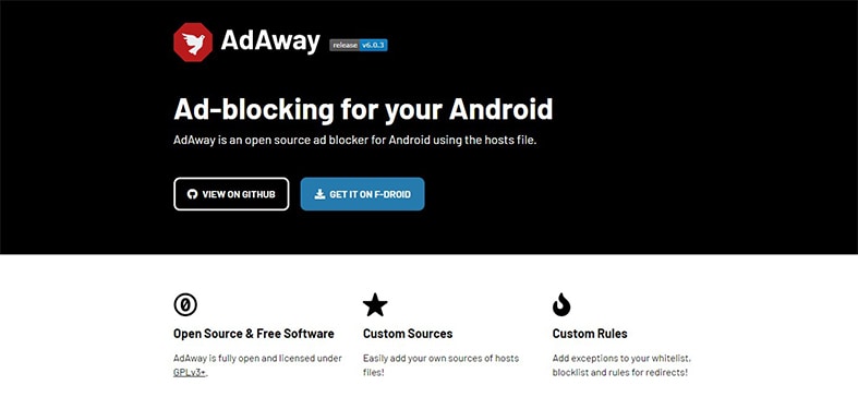 An image featuring AdAway website screenshot