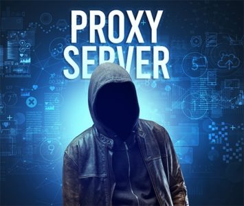 An image featuring an anonymous person wearing a hoodie with proxy server text behind him representing high anonymity proxy server concept