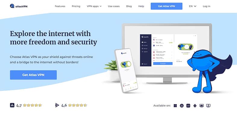An image featuring the AtlasVPN website homepage screenshot