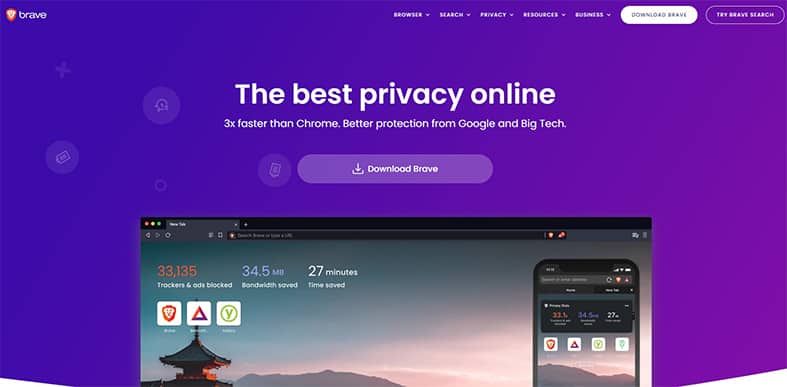 An image featuring Brave web browser homepage