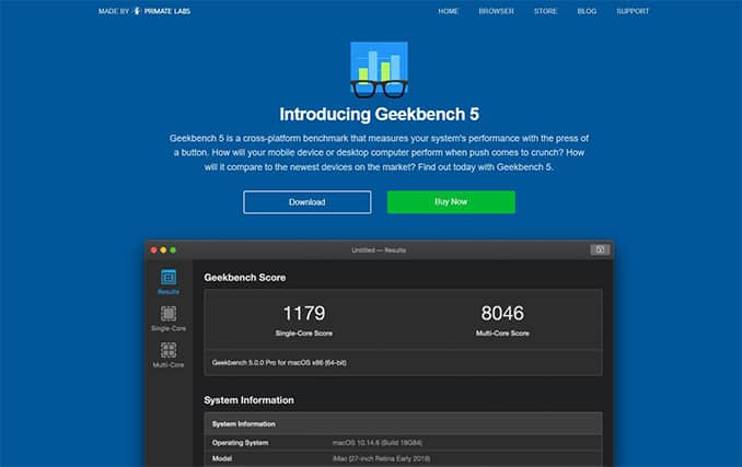 An image featuring Geekbench website homepage screenshot