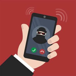 An image featuring a hacker calling on mobile phone warning concept