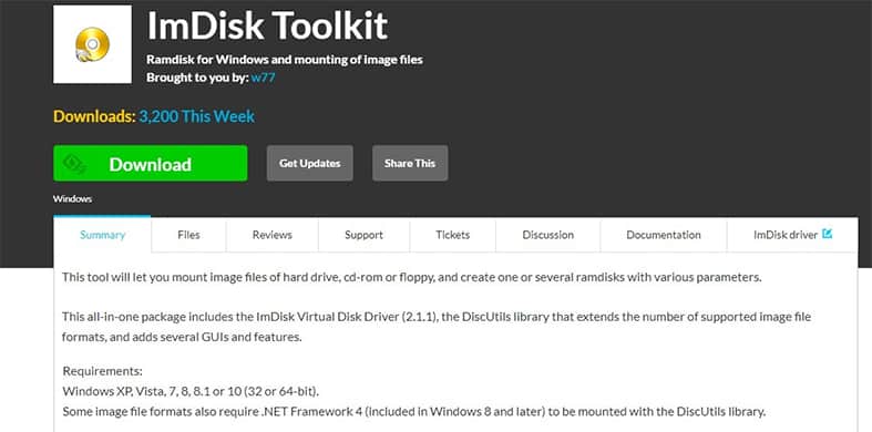 An image featuring ImDisk Toolkit screenshot