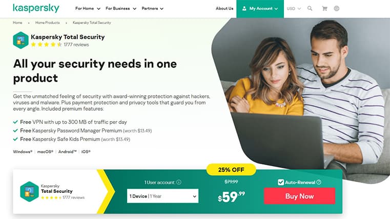 An image featuring Kaspersky Total Security website