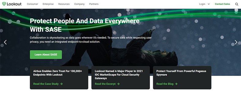 An image featuring the Lookout security antivirus website screenshot