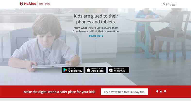 An image featuring McAfee Safe Family parental control app