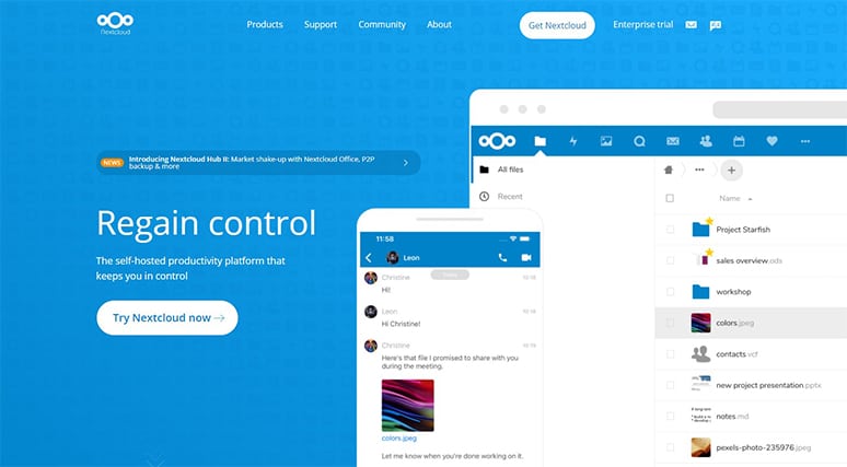 An image featuring the Nextcloud website homepage