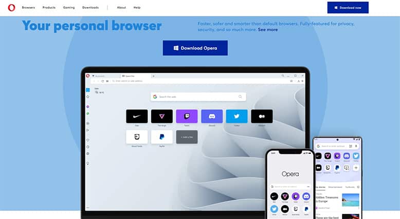 An image featuring Opera browser homepage