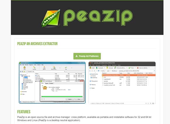 An image featuring PeaZIP website homepage screenshot