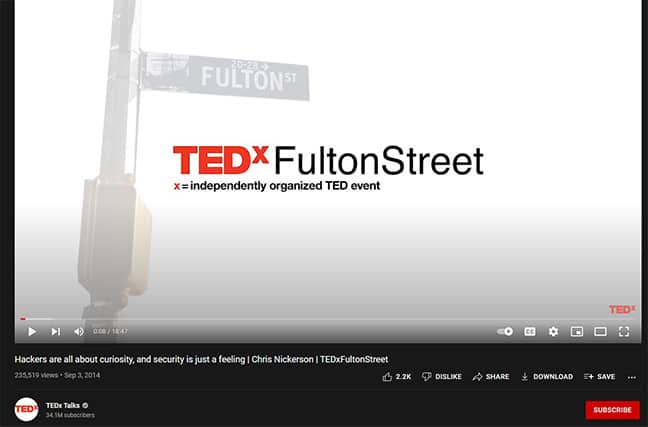 An image featuring Security is Just a Feeling TEDTalk Youtube screenshot