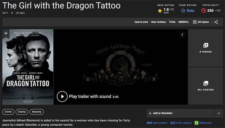 An image featuring The Girl with the Dragon Tattoo IMDb screenshot