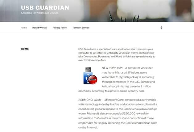 An image featuring USB Guardian website homepage screenshot