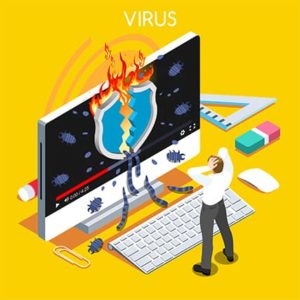 An image featuring a device being hacked by a virus-worm concept